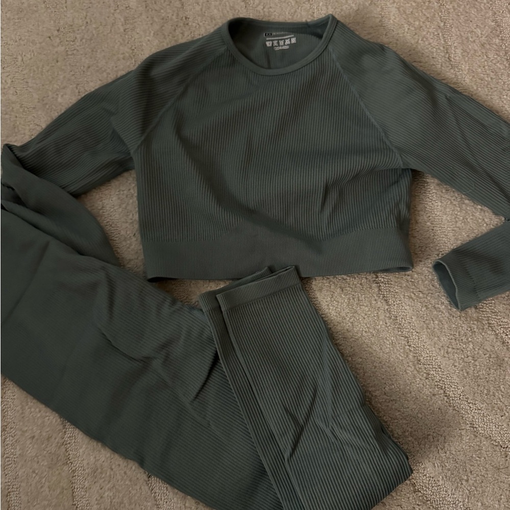 Green Ribbed Two-Piece Set